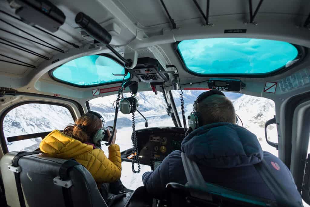 Flying to Pioneer and Plateau Huts
