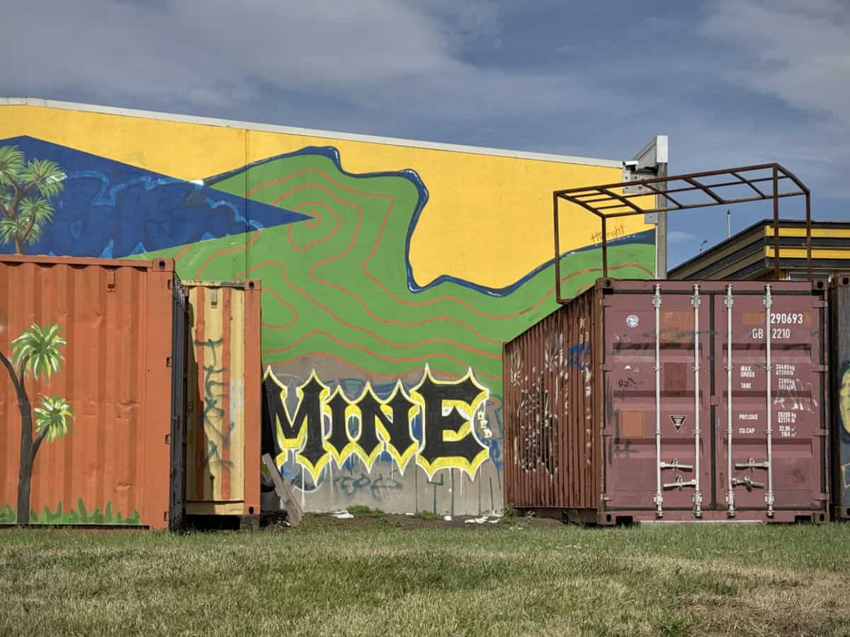 Colourful graffiti in an industrial area during Christmas holiday period.