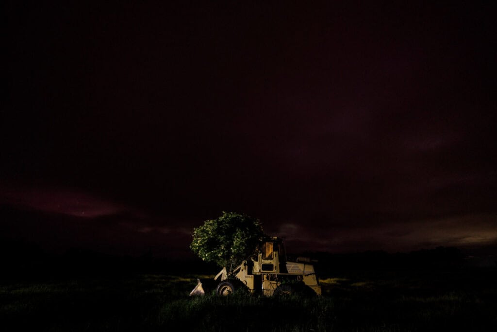 Aurora Australis behind old dozer in paddock Canterbury Nov 2025