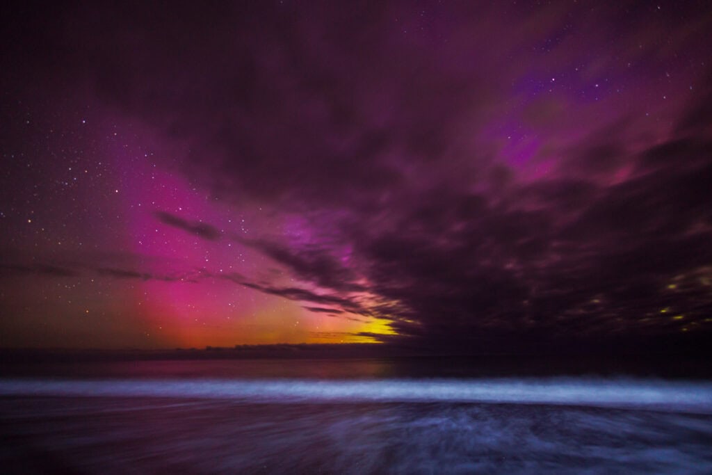 Aurora Australis at Birdlings Flat taken by Tony Stewart, photographer from Christchurch